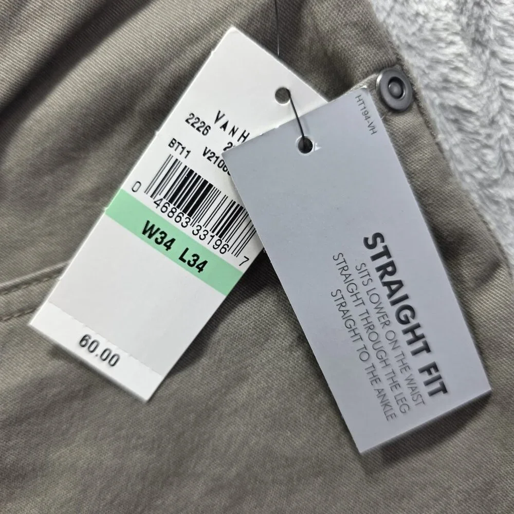 Van Heusen Flex Waistband Dress Pants Mens 34x34 Olive Straight Fit Non-Iron